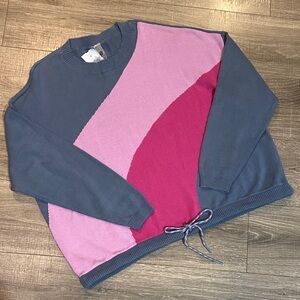Lou & Grey Colorblock Crewneck Sweater in Blue, Light Pink & Fuchsia NWT XL